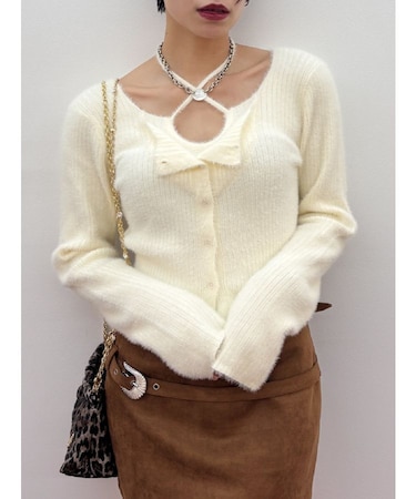 ホルターネックシャギーニットトップス