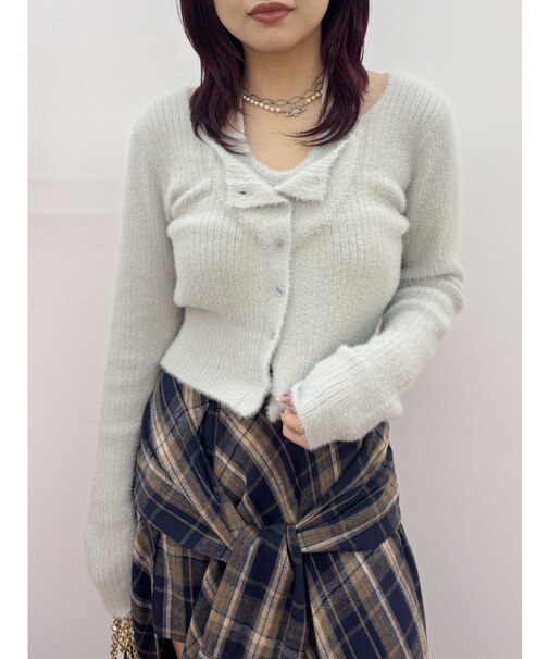 ホルターネックシャギーニットトップス