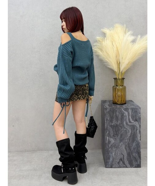 ワンショルダーニットワンピース