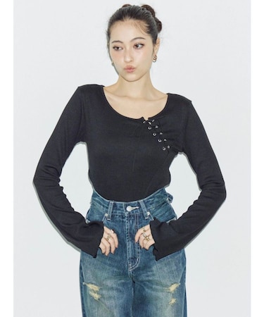 レースアップカットソー