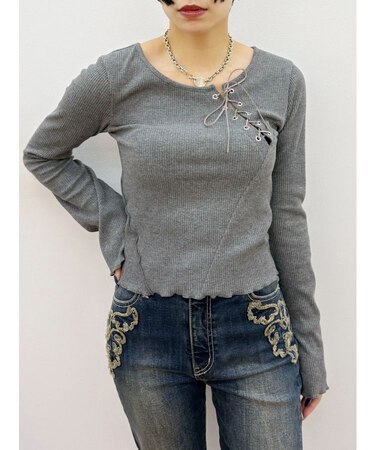 レースアップカットソー