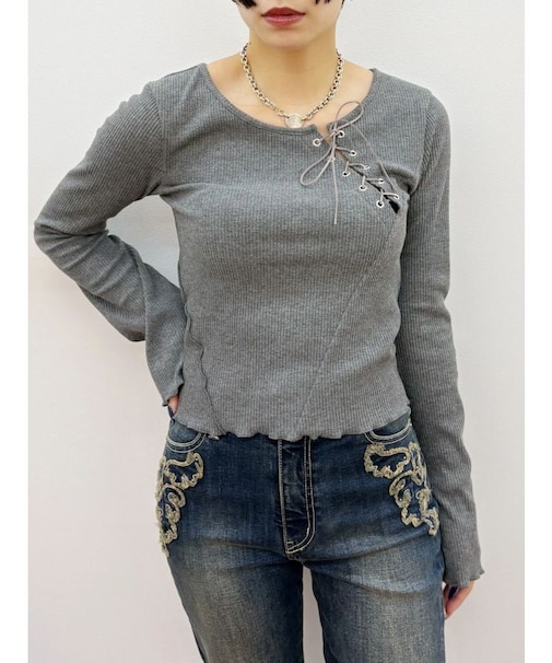 レースアップカットソー