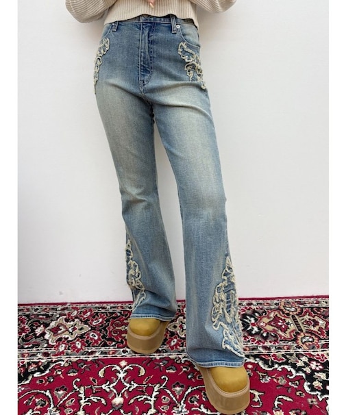 ウエスタンデザインフレアデニムパンツ