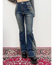 ウエスタンデザインフレアデニムパンツ