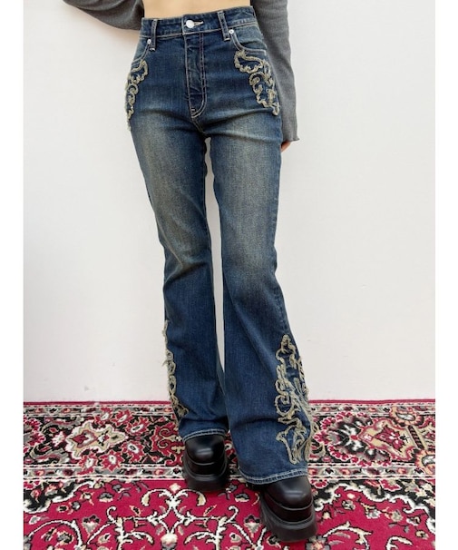 ウエスタンデザインフレアデニムパンツ