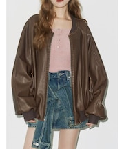 ヴィンテージライクフェイクレザーブルゾン【セットアップ着用可能】