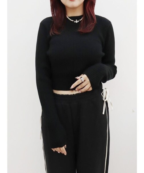 プレーティングリブニットトップス