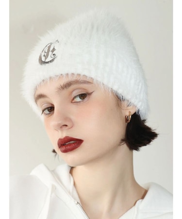 ワンポイントシャギーニットキャップ