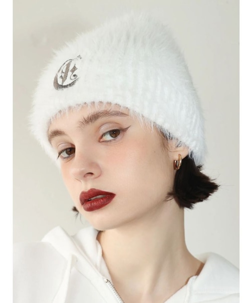 ワンポイントシャギーニットキャップ