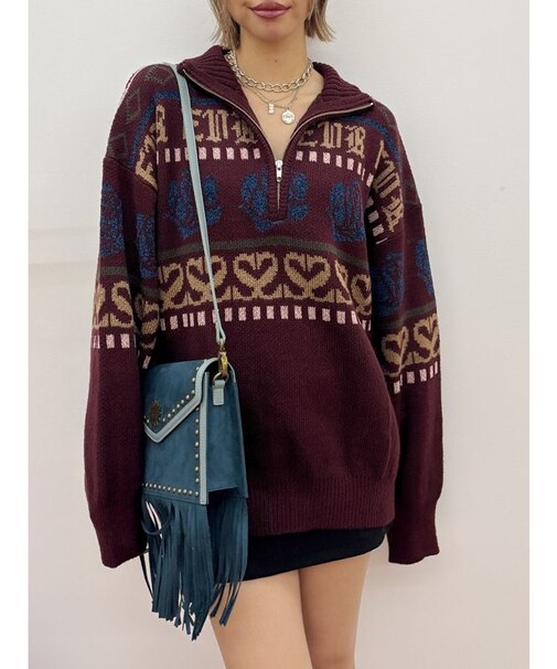 フラワーミックスジャガードニットトップス