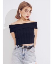 オフショルリブニットトップス