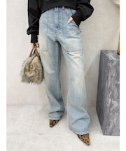 リベットペインターワイドデニムパンツ