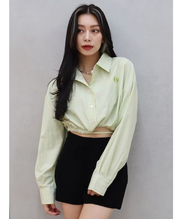 リボンデザインショートストライプシャツ