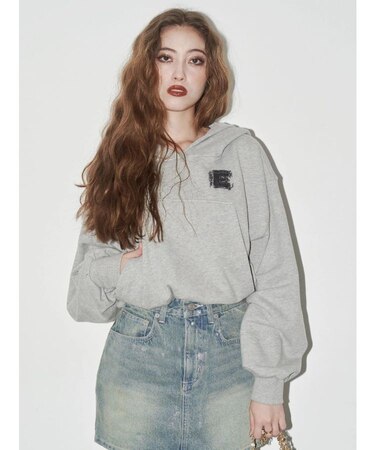 デニムワンポイントバルーンショートフーディ【セットアップ着用可能】