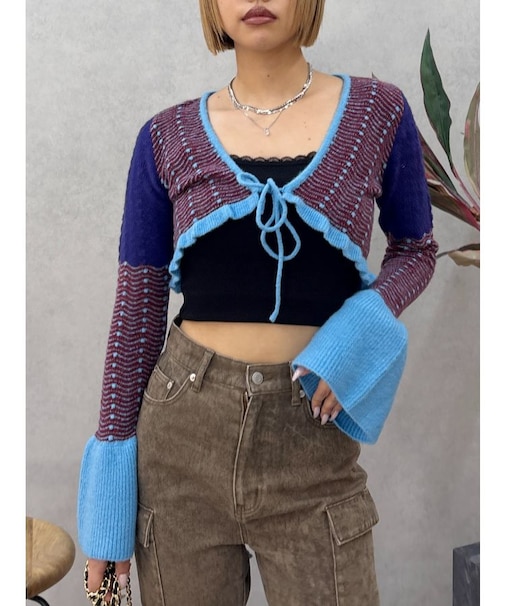 オリジナルパターンショートニットカーディガン