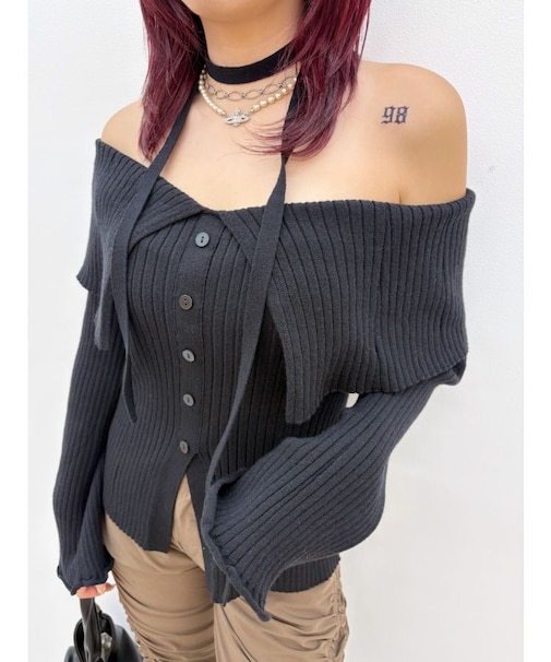 チョーカーオフショルニットトップス