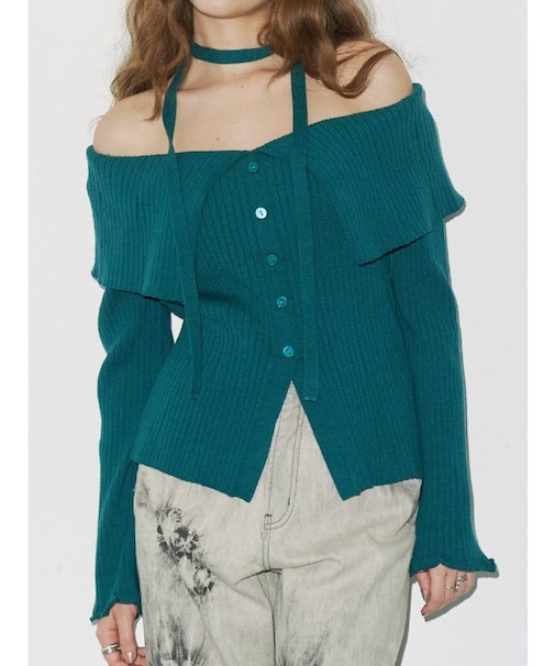 チョーカーオフショルニットトップス