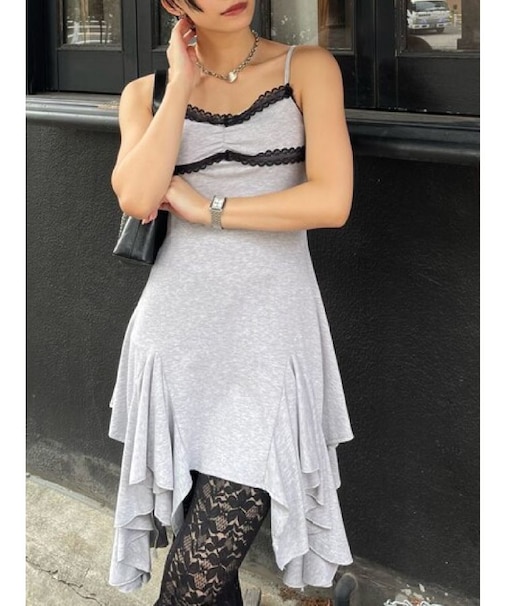 レースドッキングアシンメトリーミニワンピース