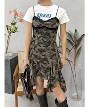 レースドッキングアシンメトリーミニワンピース