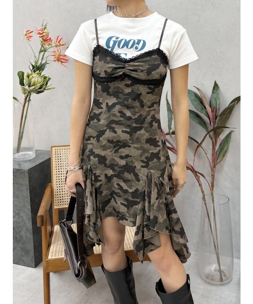 レースドッキングアシンメトリーミニワンピース