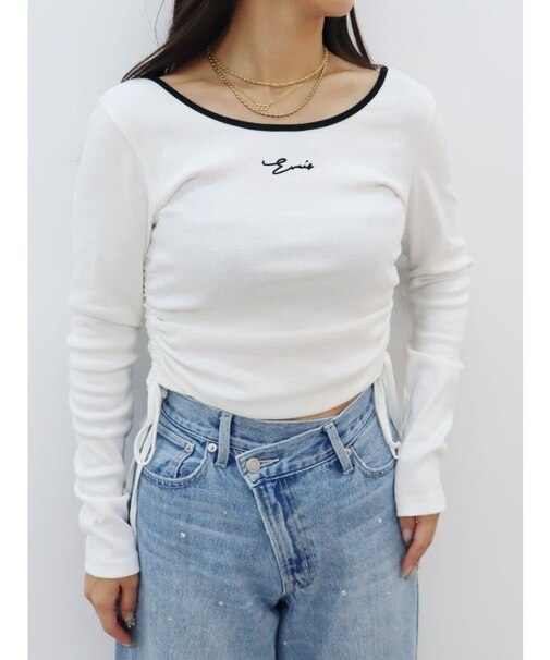 サイドドロストワンポイントショートトップス