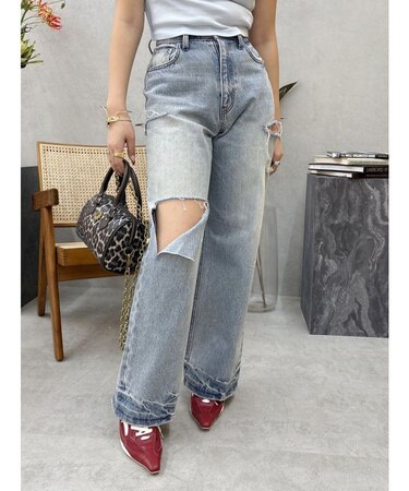 カットアウトワイドデニムパンツ