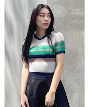 シアーボーダーサマーニットトップス