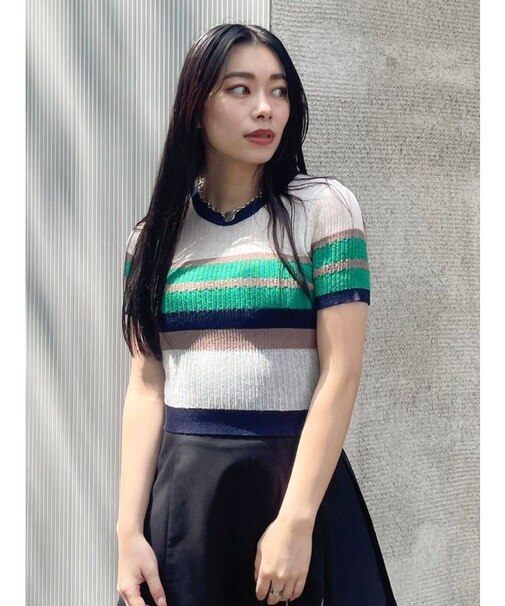 シアーボーダーサマーニットトップス