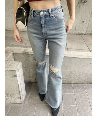 スリムフレアダメージデニムパンツ