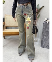 Embroideryフレアデニムパンツ