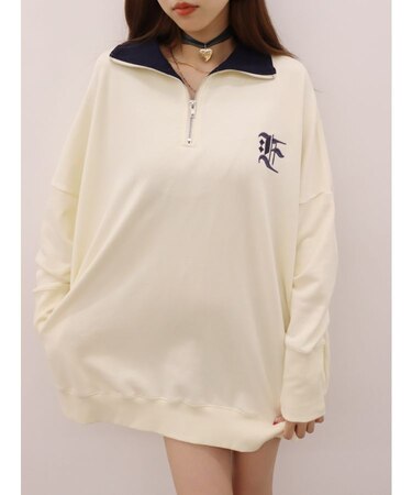 ハーフジップスウェットミニワンピース