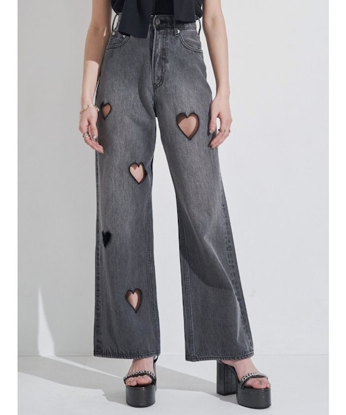 ハートカッティングワイドデニムパンツ