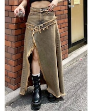フリンジスリットロングデニムスカート