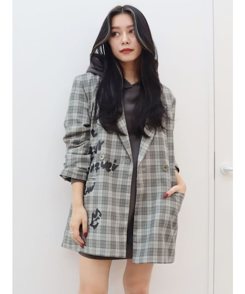 グラフィックオーバーサイズチェックジャケット