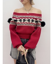 オリジナルグラフィックオフショルニットトップス