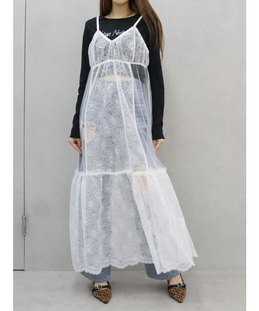 レースコンビロングキャミワンピース