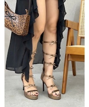 リボンストラップロングヒールサンダル