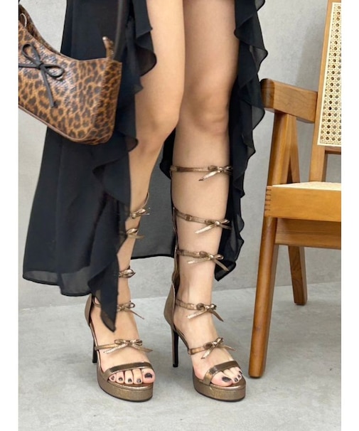 リボンストラップロングヒールサンダル