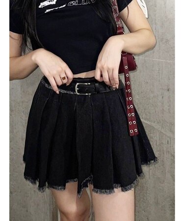 プリーツデニムミニスカート