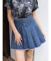 プリーツデニムミニスカート