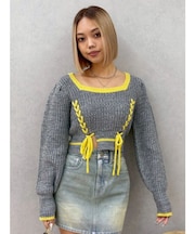 メランジバイカラーショートニットトップス