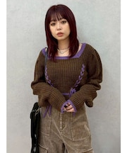 メランジバイカラーショートニットトップス