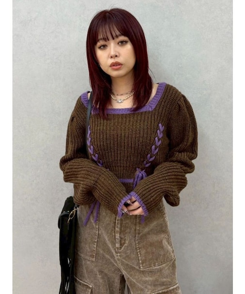 メランジバイカラーショートニットトップス