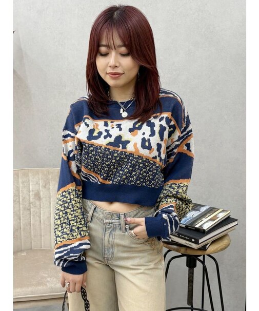 アニマルMIXジャガードニットトップス