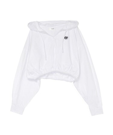 ワンポイントフードデザインクロップドシャツ