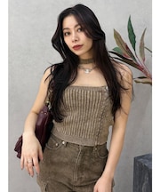 Eモチーフピグメントチョーカーベアニットトップス