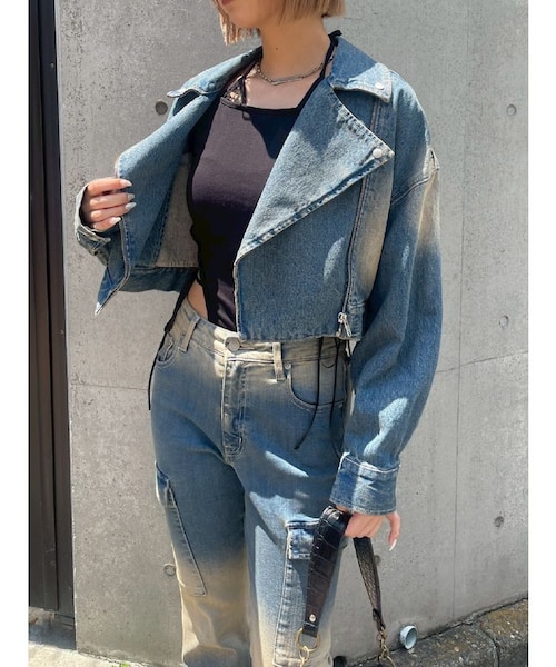 EVRISグラデーションデニムショートライダース グラデーションデニムショートライダース【セットアップ着用可能