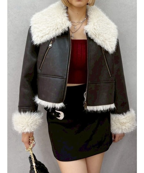 BIGカラーフェイクファーショートブルゾン