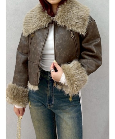 BIGカラーフェイクファーショートブルゾン