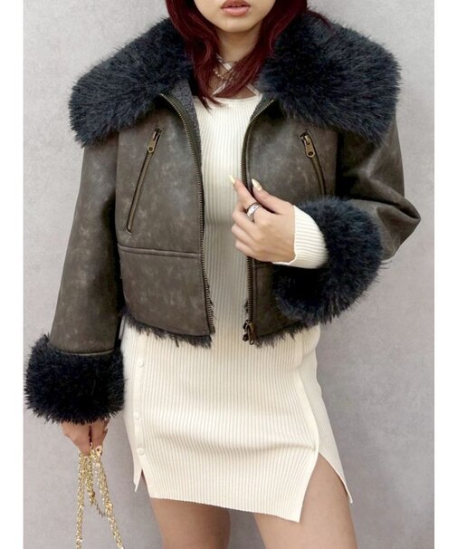 BIGカラーフェイクファーショートブルゾン